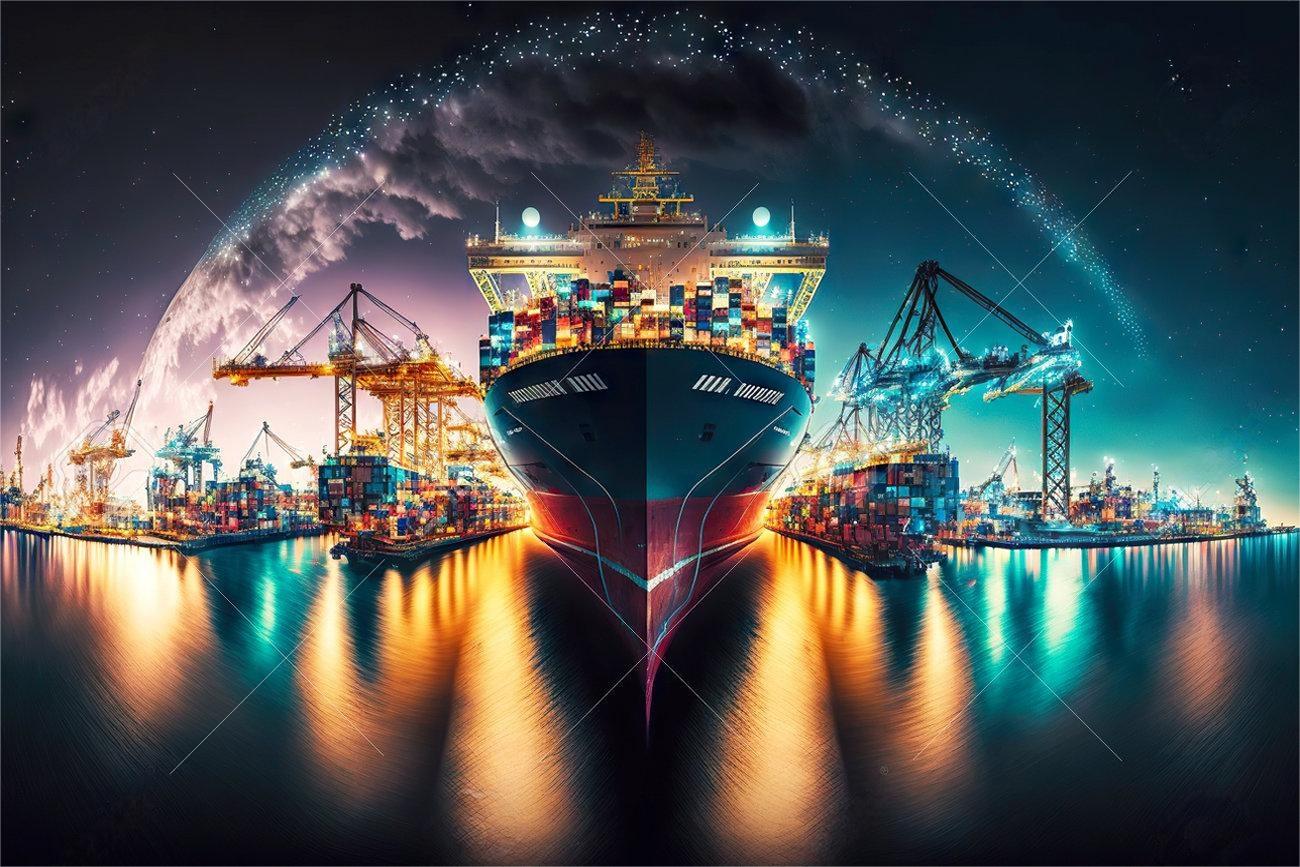 Modern cargo container handling at a busy port
